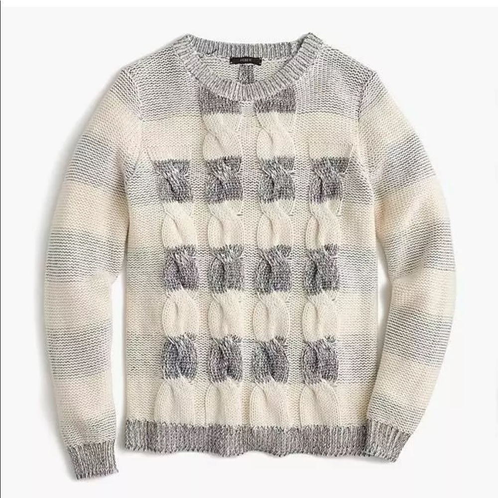 J. Crew Cream and Gray Cable Knit Sweater